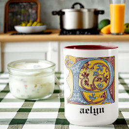 Leuchtender Buchstabe R für mittelalterliches Blau Tasse