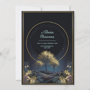 Leuchtender Goldener Halo-Midnight-Forest-Hochzeit Einladung