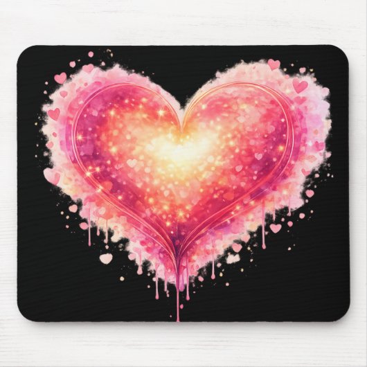 Leuchtender Herz-Mauspad auf schwarzem Hintergrund Mousepad (Vorne)