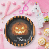 Leuchtender Jack-O'-Lantern Gruseliger Glücklicher Pappteller (Party)