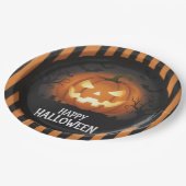 Leuchtender Jack-O'-Lantern Gruseliger Glücklicher Pappteller (Schrägansicht)