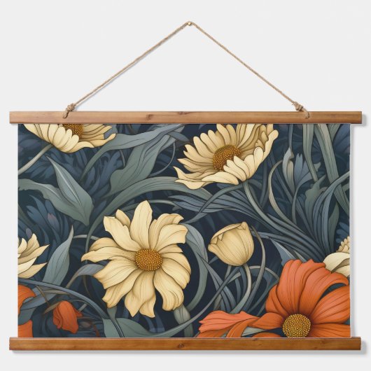 Leuchtender Märchengarten Botanisch Wandteppich Mit Holzrahmen (Vorne)