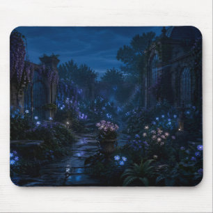 Leuchtender mondbeschienener Blumengarten-Mauspad Mousepad