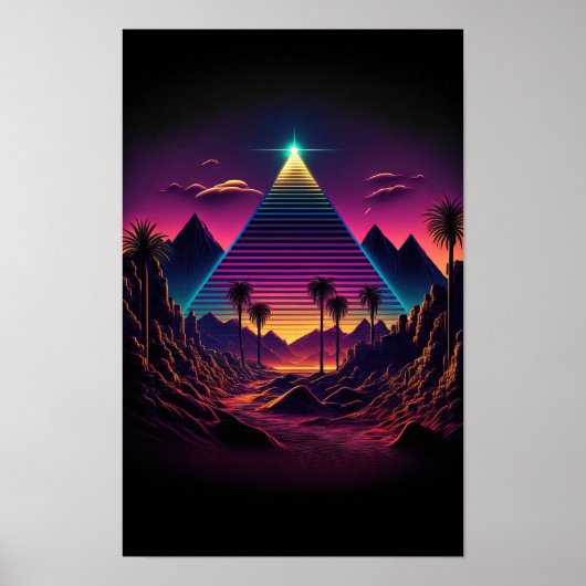 Leuchtender Monolith: Eine Retrowave-Pyramide Poster (Vorne)