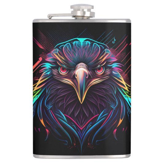 Leuchtender Neon Eagle Artistic Flachmann (Vorderseite)