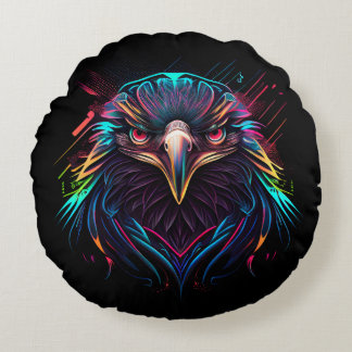 Leuchtender Neon Eagle Artistic Rundes Kissen