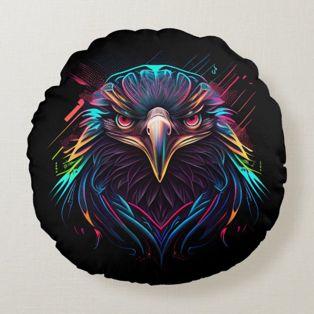 Leuchtender Neon Eagle Artistic Rundes Kissen (Vorderseite)