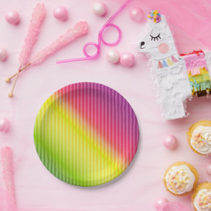 Leuchtender Neon fluoreszierender Regenbogenfarbst Pappteller