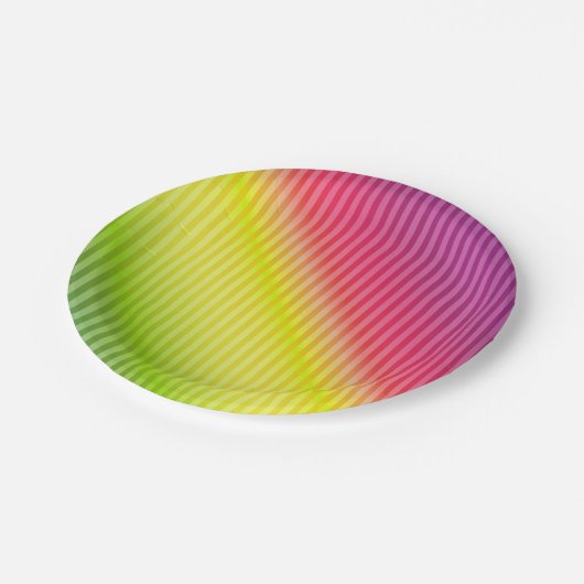 Leuchtender Neon fluoreszierender Regenbogenfarbst Pappteller (Schrägansicht)