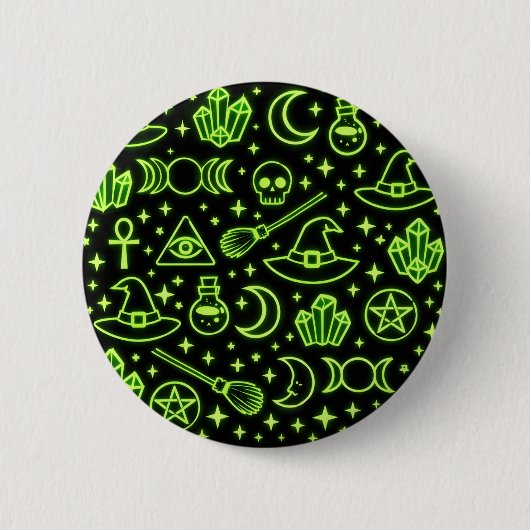 Leuchtender Neon-Grün-Gothic-Hexerei-Anstecker Button (Vorderseite)