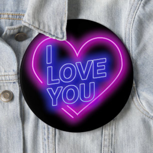 Leuchtender Neon-Look Rosa Blau Valentinstag Herz Button
