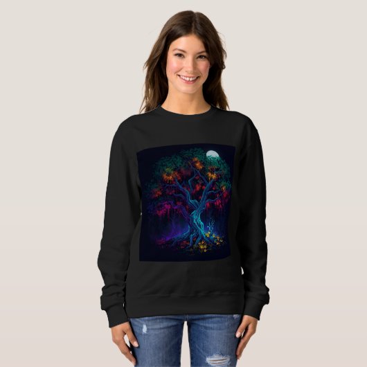Leuchtender Neonbaum des Lebens Sweatshirt (Vorne ganz)