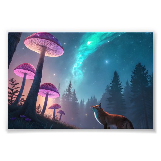 Leuchtender Pilzwald Fuchs Fantasy Kunst Fotodruck (Vorne)