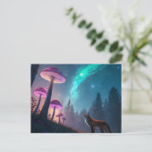 Leuchtender Pilzwald Fuchs Fantasy-Kunst Postkarte (Stehend Vorderseite)