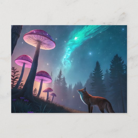 Leuchtender Pilzwald Fuchs Fantasy-Kunst Postkarte (Vorderseite)