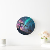 Leuchtender Pilzwald Fuchs Fantasy-Kunst Runde Wanduhr (Zuhause)