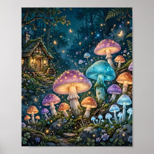 Leuchtender Pilzwald Nacht Fantasy Wandkunst Poster