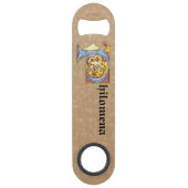 Leuchtender rechteckiger, blauer und roter Buchsta Speed Flaschenöffner (Vorderseite)