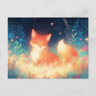 Leuchtender Rotfuchs auf einer magischen nächtlich Postkarte