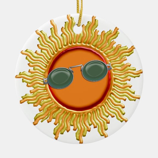 Leuchtender Sun mit Sonnenbrille Keramik Ornament (Vorne)