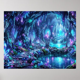 Leuchtender Wald mit See Poster