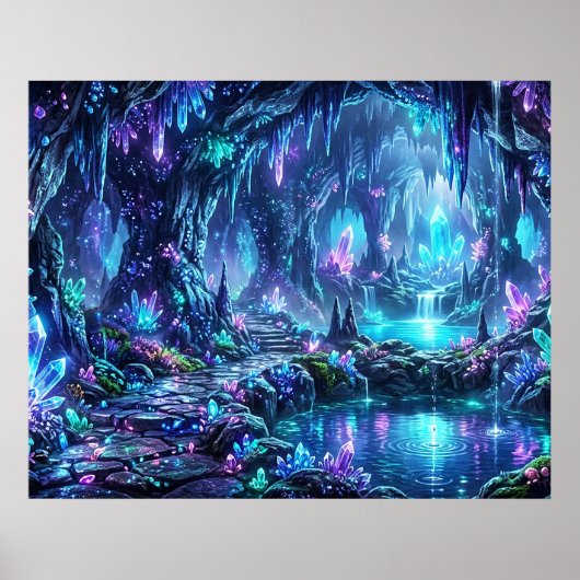 Leuchtender Wald mit See Poster (Vorne)