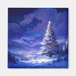 Leuchtender Weihnachtsbaum Schneebedeckte Bergland Magnet