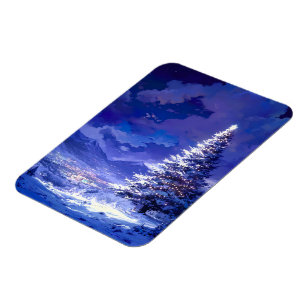 Leuchtender Weihnachtsbaum Schneebedeckte Bergland Magnet