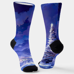 Leuchtender Weihnachtsbaum Schneebedeckte Bergland Socken