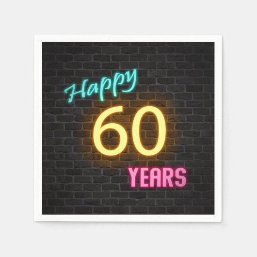 leuchtendes 60 Neonzeichen an der Ziegelwand Serviette (Vorderseite)