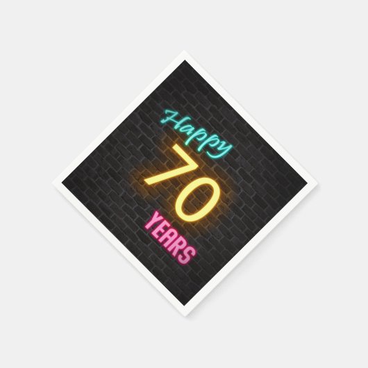 leuchtendes 70 Neonzeichen an der Backsteinwand Serviette (Ecke)
