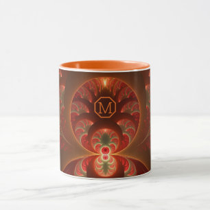Leuchtendes abstraktes orange-rotes Fraktal-Monogr Tasse