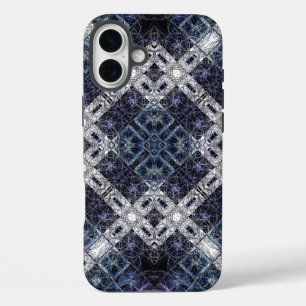 Leuchtendes blau-weißes geometrisches Gitter iPhone 16 Plus Hülle