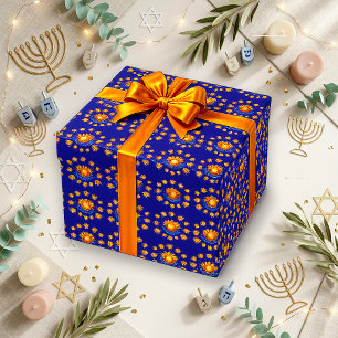 Leuchtendes blaues Gold abstrakt Menora Geschenkpapier
