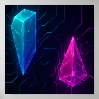 Leuchtendes Cyberpunk-Geometrisches Schaltungsmust Poster