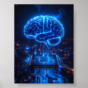 Leuchtendes digitales Gehirn Poster - Tech-Büro-De