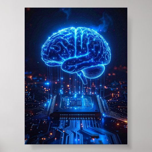 Leuchtendes digitales Gehirn Poster - Tech-Büro-De (Vorne)