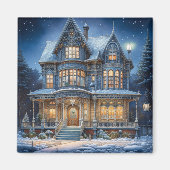 Leuchtendes Haus an einem Weihnachtsabend Magnet (Vorne)