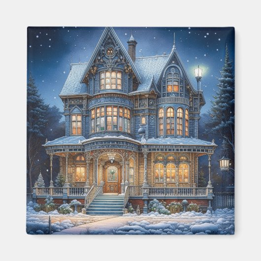 Leuchtendes Haus an einem Weihnachtsabend Magnet (Vorne)