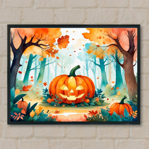 Leuchtendes Jack O’ Lantern Herbstwaldplakat Poster