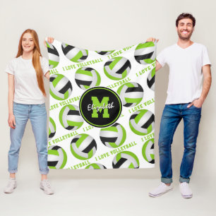 leuchtendes Kalkgrün I Liebe Volleyballtextmuster Fleecedecke