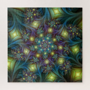 Leuchtendes modernes blau lila Fraktalmuster Puzzle