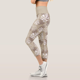 Leuchtendes Muster des braunen Botanischen Monster Capri Leggings