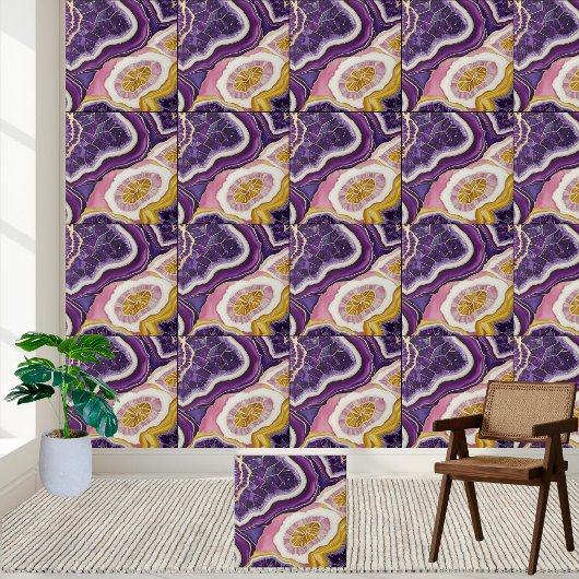 Leuchtendes Muster in Violett Pink & Gold Fliese