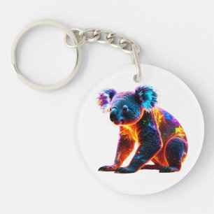 Leuchtendes Neon-Koala – Lebendige Fantasy-Wildtie Schlüsselanhänger
