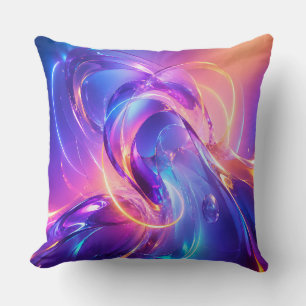 Leuchtendes Neonblau Lila Abstrakter Wirbel Kissen