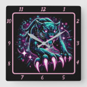 Leuchtendes Panther Phantom Timepiece glühen Quadratische Wanduhr (Vorderseite)