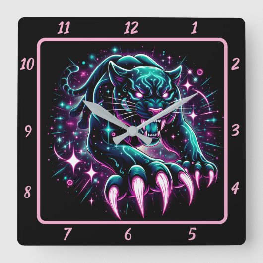 Leuchtendes Panther Phantom Timepiece glühen Quadratische Wanduhr (Vorderseite)