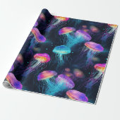 Leuchtendes Quallen-Unterwassermuster Geschenkpapier (Ungerollt)