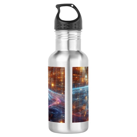 Leuchtendes Quantengitter Edelstahlflasche (Rückseite)